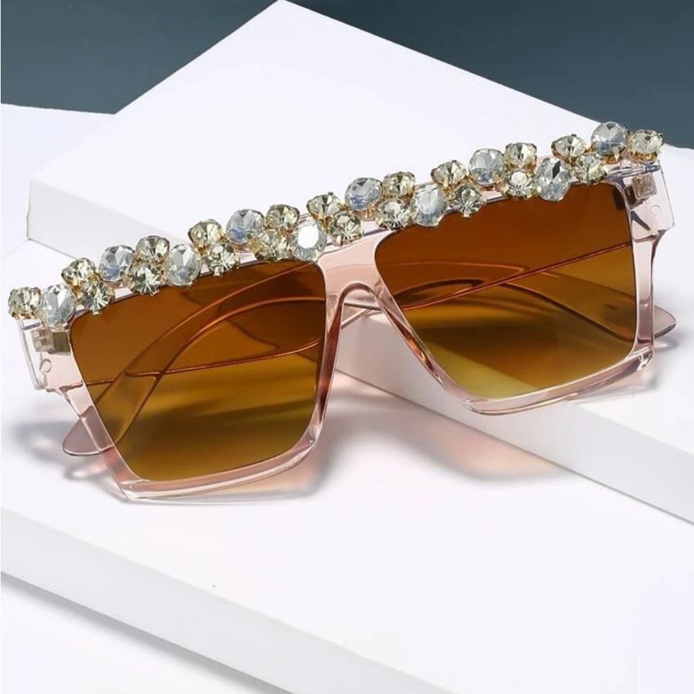 Brown flat top sunglasses with rhinestones